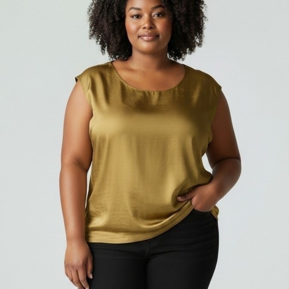 Vintage Neiman Marcus Silk Shell Top Gold Bronze Sleeveless Blouse Women XL NEW